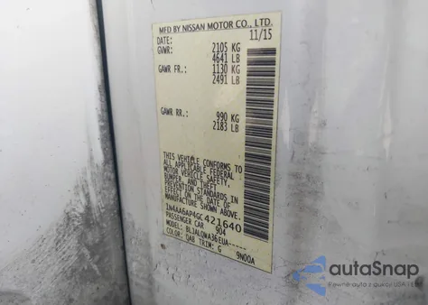 2016 Nissan Maxima 3.5 Platinum/3.5 S/3.5 Sl/3.5 Sr/3.5 Sv из США, поврежденный, VIN 1N4AA6AP4GC421640